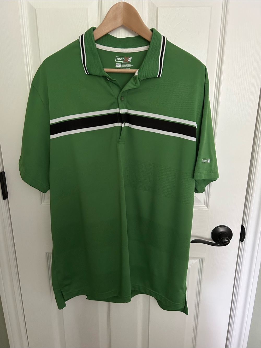 IZOD Green Golf Polo with Black and White Chest Stripe